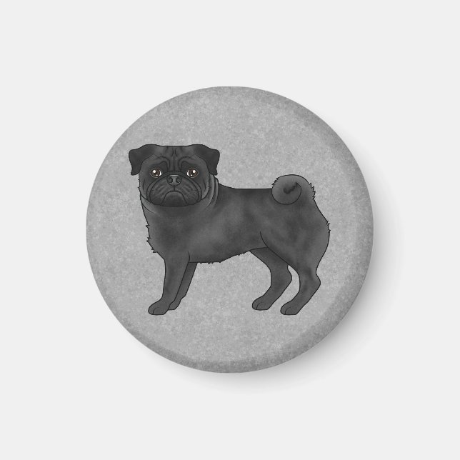 Aimant Gris Carlin Chien Canine Cute Caricature Illustrat (Devant)