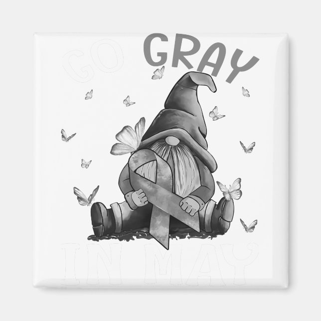 Aimant Gris en mai Cerveau Cancer Sensibilisation Gris (Devant)