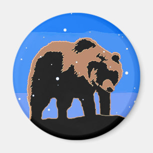Aimant Grizzly Bear en hiver - Art original de la faune
