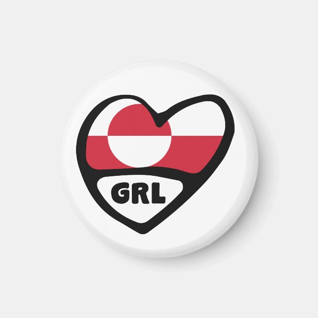 Aimant Groenland Code Pays Coeur Drapeau, GRL (Devant)