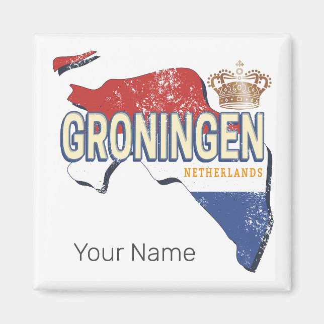 Aimant Groningen Pays-Bas Retro Carte Néerlandais Vintage (Devant)