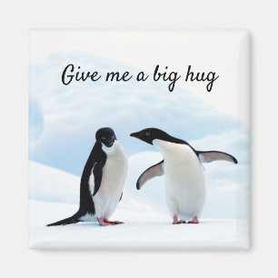 Aimant Gros câlin Penguin sur la glace photo avec texte