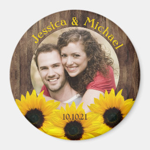 Aimant Gros mariage sur le bois de tournesol Sauvez la da