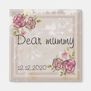 Aimant Grunge rustique rétro texture beige fleurs rose fl