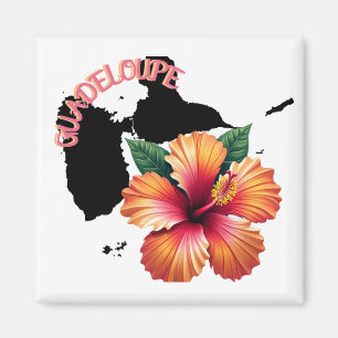 Aimant Guadeloupe Carte & Hibiscus Magnet