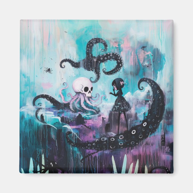 Aimant Guérisseur Octopus Skull Magique Witchy Goth AI Ar (Devant)