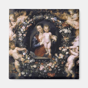 Aimant Guirlande florale de Madonna avec l'enfant par