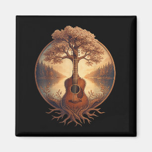Aimant Guitare acoustique Arbre Lac Guitariste Musique co