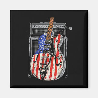 Aimant Guitare Drapeau Américain 4 Juillet Guitariste Cou
