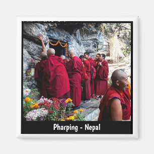 Aimant Guru Rinpoché, Grotte du harping, Moines - Népal