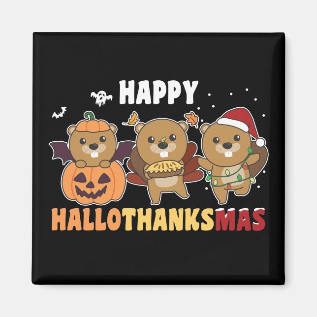 Aimant Hallothanksmas Happy Beaver Christmas Beaver Magne (Devant)