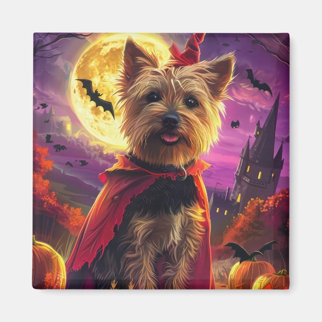 Aimant Halloween Australien Terrier Chien Citrouille peur (Devant)