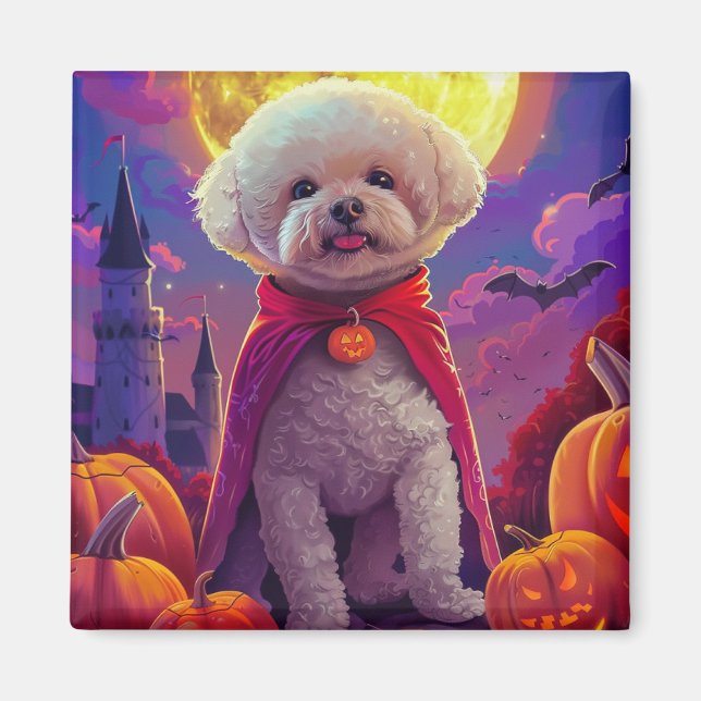 Aimant Halloween Bichon Frise Chien Citrouille peur (Devant)