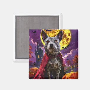 Aimant Halloween Blue Heeler Chien Citrouilles Effrayant
