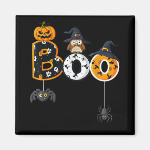 Aimant Halloween Boo Owl avec sorcière Casquette araignée