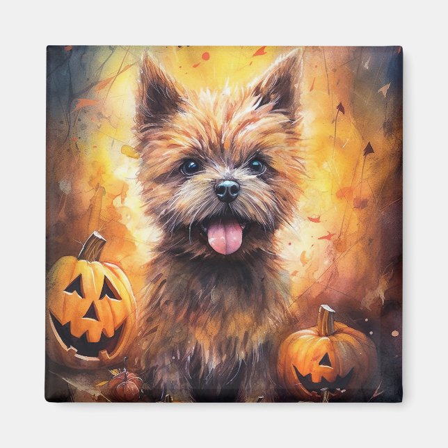 Aimant Halloween Cairn Terrier Avec La Peur Citrouille (Devant)
