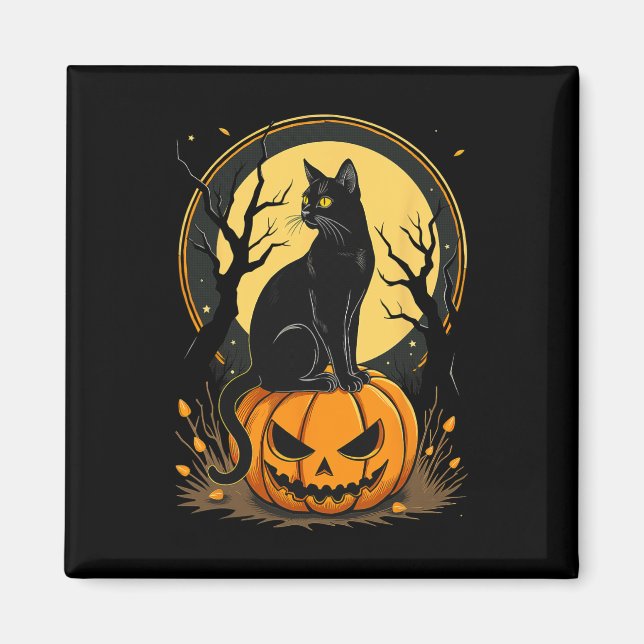 Aimant Halloween Chat femmes Funny Citrouille d'automne A (Devant)