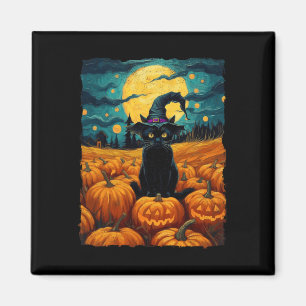 Aimant Halloween Chat noir Van Gogh Witch Kawaii Citrouil