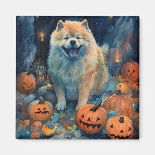 Aimant Halloween Chow Chow Avec La Peur Citrouille