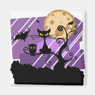 Aimant Halloween de nuit Chat Arbre de lune à l'extérieur