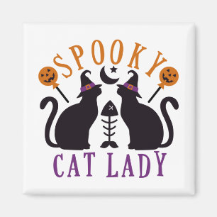 Aimant Halloween éffrayant Chat Lady Chats Noirs