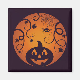Aimant Halloween Jack-o'-lantern citrouille visage et ara