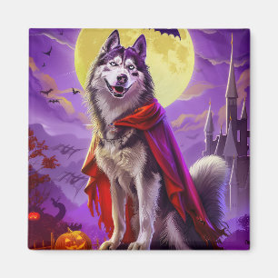 Aimant Halloween Malamute d'Alaska Vampire Citrouilles Ef
