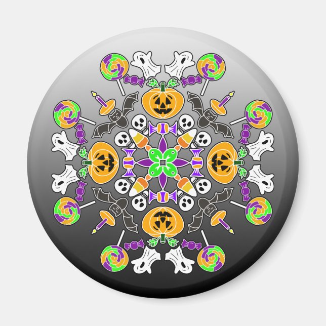 Aimant Halloween Mandala Ghosts, Ornement Citrouille (Devant)