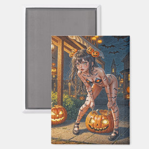 Aimant Halloween Monster Jack-o-Lantern & Bat Vixen Girl