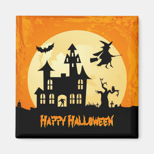 Aimant Halloween Moonlight Haunted House dans le cimetièr