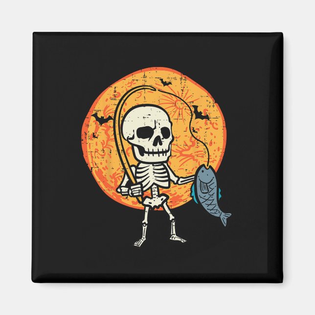 Aimant Halloween Squelette Costume de pêche Pêcheur Homme (Devant)