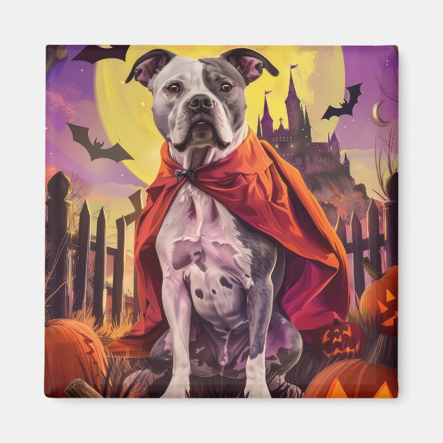 Aimant Halloween Staffordshire américain Citrouille effro (Devant)