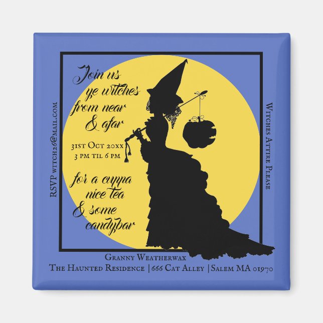 Aimant Halloween Tea Party Invitation sorcière victorienn (Devant)