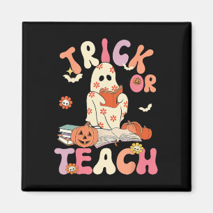 Aimant Halloween Trick ou Enseigner Retro Floral Ghost Te