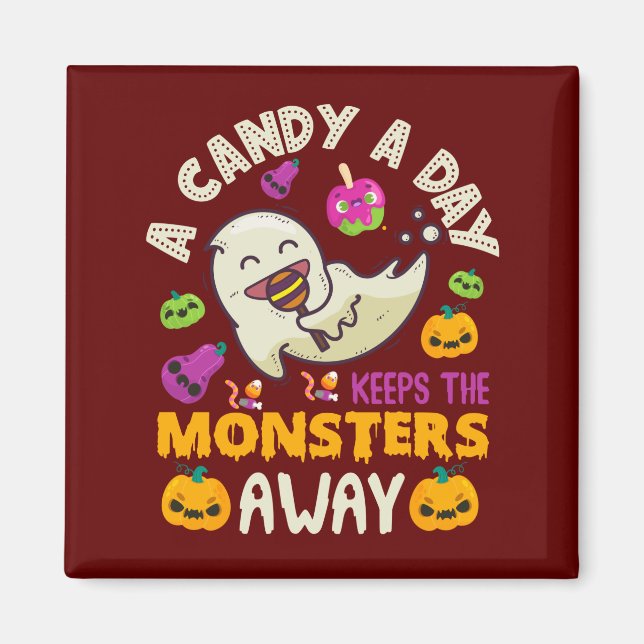Aimant Halloween Un Bonbon Par Jour Empêche Les Monstres (Devant)