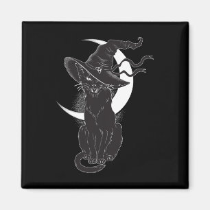 Aimant Halloween vintage Cat noir costume sorcière Ha