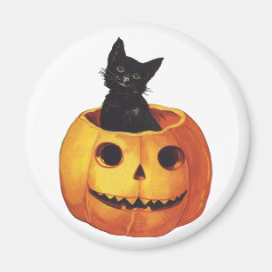 Aimant Halloween vintage, Chat noir mignon dans un Citrou