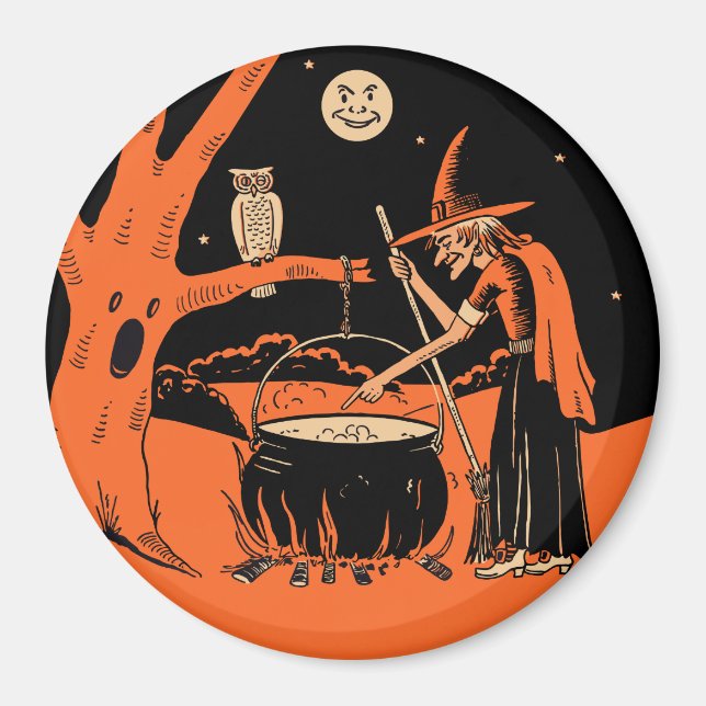 Aimant Halloween vintage - Witch & Cauldron (Devant)