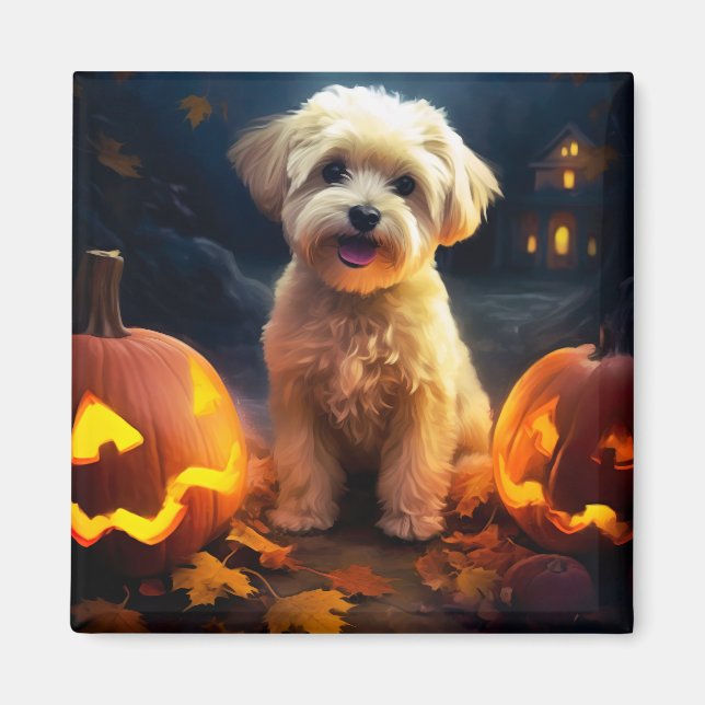 Aimant Halloween Yorkipoo Avec La Peur Citrouille (Devant)