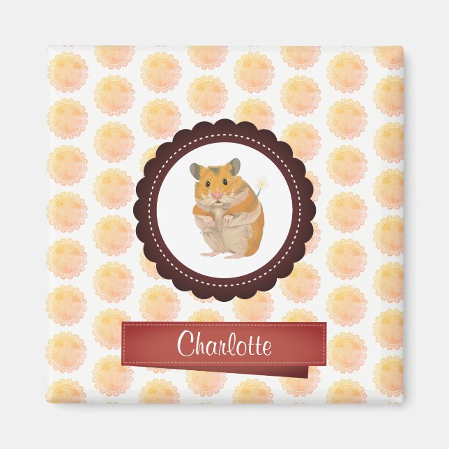 Aimant Hamster de filles rouges et roses (Devant)