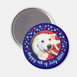 Aimant Happy 4 juillet USA Funny Smiling Chien Photo Blue