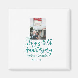 Aimant Happy 50th anniversary photo turquoise bow name da