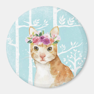 Aimant Happy Animal avec Fleurs en Blue Forest-Cat Kitty