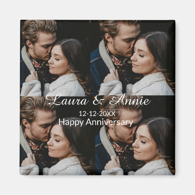 Aimant Happy anniversary photo collage name date simple w (Devant)