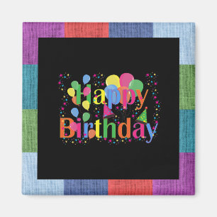 Aimant Happy Birthday, colorful party design, 