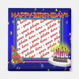 Aimant Happy Birthday With Confetti Photo Frame