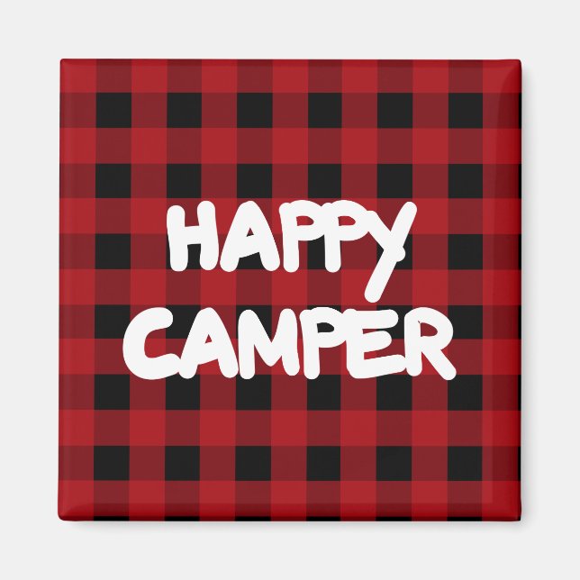 Aimant Happy Camper Red Buffalo Plaid Réfrigérateur (Devant)