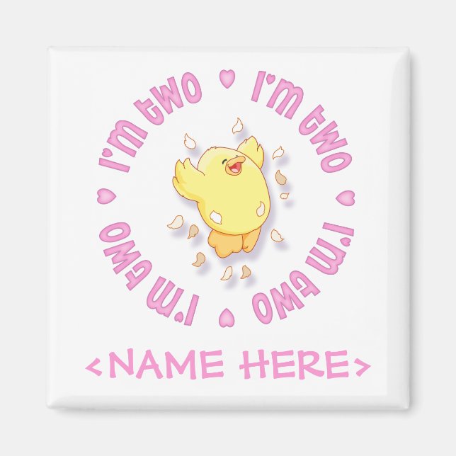 Aimant Happy Chick 2e Anniversaire rose (Devant)