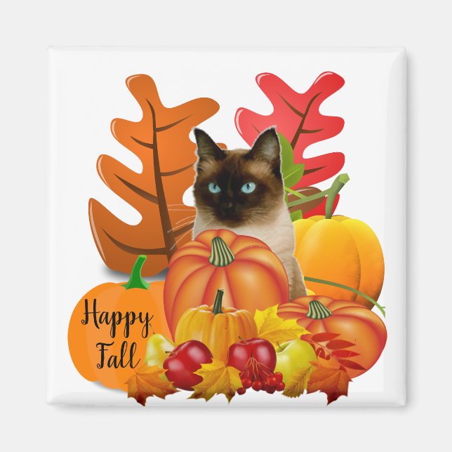 Aimant Happy Fall Siamese Chat en Citrouille Patch Fridge (Devant)