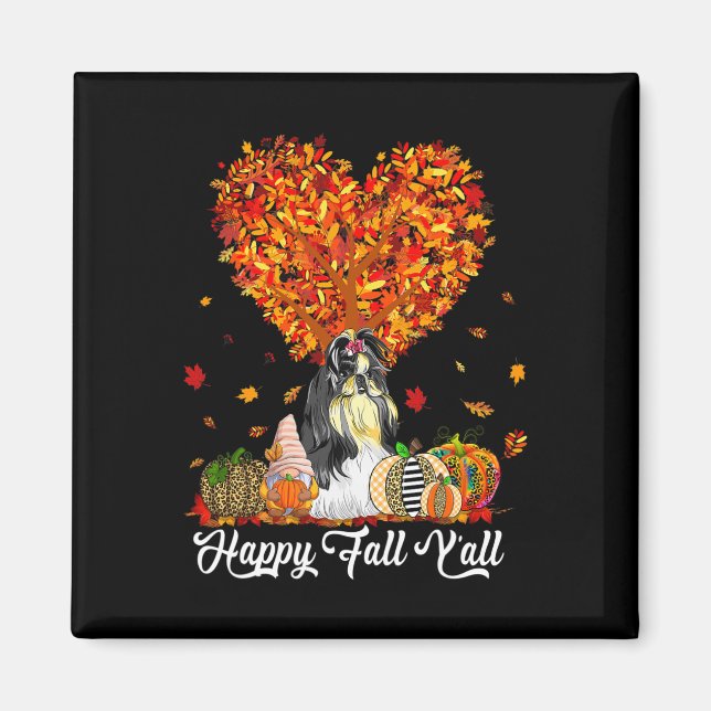 Aimant Happy Fall Y'all Funny Shih Tzu Citrouilles d'auto (Devant)